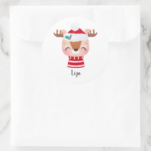 Kerstmis lachend rendiergezicht ronde sticker (Tas)