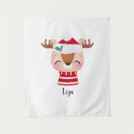 Kerstmis lachend rendiergezicht wandkleed