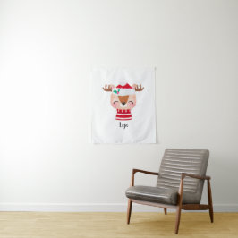 Kerstmis lachend rendiergezicht wandkleed