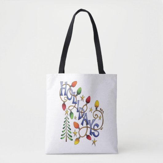 Kerstmis, lampjes en sterren met feestdag tote bag (Voorkant)