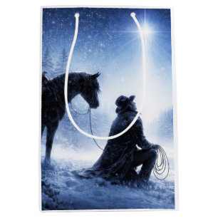 Kerstmis Land Western Cowboy Medium Cadeauzakje
