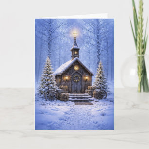 Kerstmis Landelijk Westers Kerk Rustiek Sneeuw Kaart