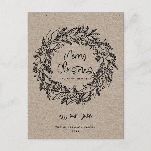 Kerstmis Landelijke Kerstkrans Krachtkaart Feestdagenkaart (Voorkant)