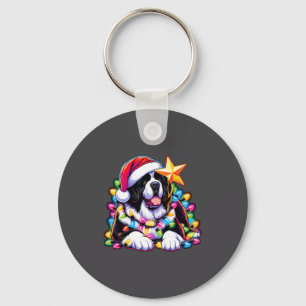Kerstmis Landseer Newfoundland Hound Verwarde Kers Sleutelhanger