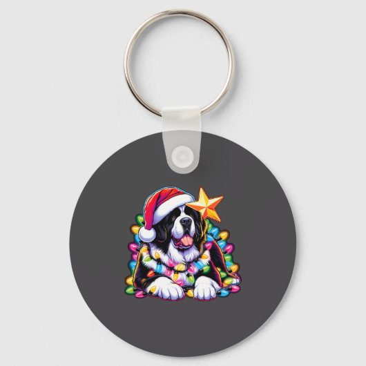 Kerstmis Landseer Newfoundland Hound Verwarde Kers Sleutelhanger (Voorkant)