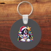 Kerstmis Landseer Newfoundland Hound Verwarde Kers Sleutelhanger (Voorkant)