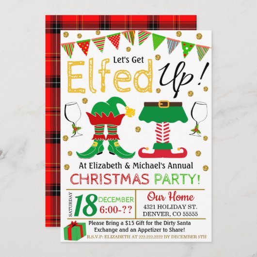 Kerstmis Laten we opgetogen uitnodiging krijgen (Voorkant / Achterkant)