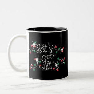 Kerstmis Laten we Rhinestone Mega Bling oplichten Tweekleurige Koffiemok