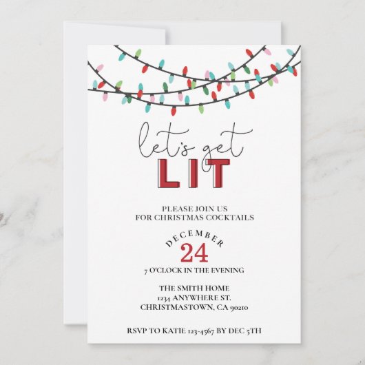 Kerstmis Laten we verlichte cocktail party Kaart (Voorkant)
