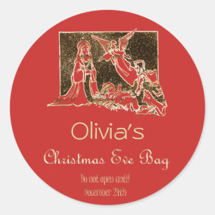 Kerstmis: Latijns schrift Red Faux Gold-tekst Ronde Sticker