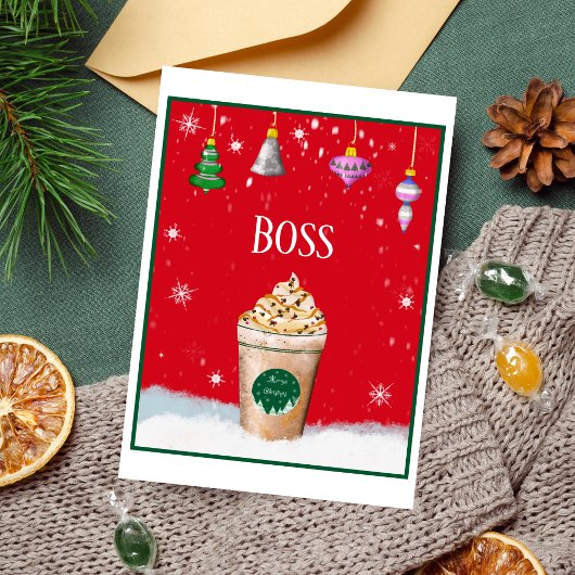 Kerstmis Latte Met Vintage Ornament Baas Kaart