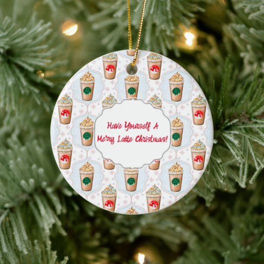 Kerstmis Latte Ogee Sneeuwvlokpatroon Keramisch Ornament (Boom)