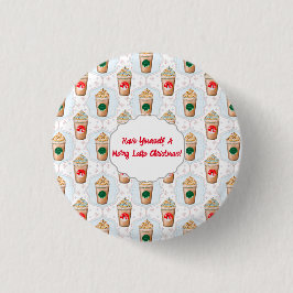 Kerstmis Latte Ogee Sneeuwvlokpatroon  Ronde Button 3,2 Cm