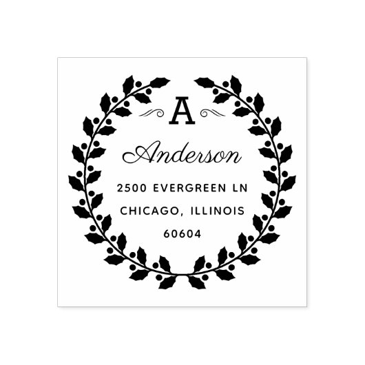 Kerstmis Laurier Elegant Monogram Retouradres Rubberstempel (Afrduk)
