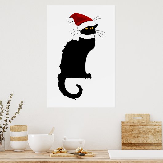Kerstmis Le Chat Noir met Santa Hat Poster (Keuken)