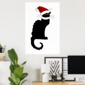 Kerstmis Le Chat Noir met Santa Hat Poster (Thuiskantoor)
