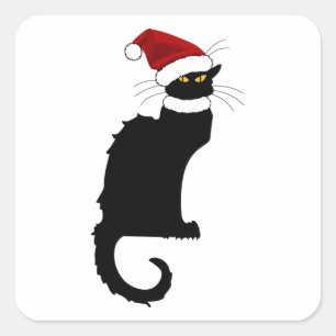Kerstmis Le Chat Noir met Santa Hat Vierkante Sticker