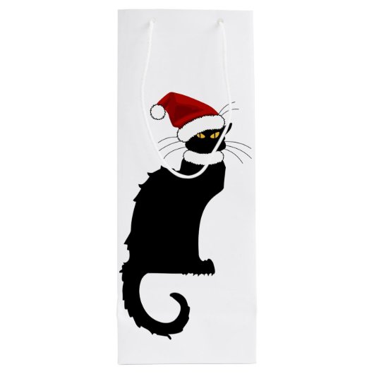 Kerstmis Le Chat Noir met Santa Hat Wijn Cadeautas (Achterkant)