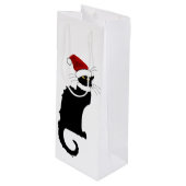 Kerstmis Le Chat Noir met Santa Hat Wijn Cadeautas (Voorkant Gekanteld)