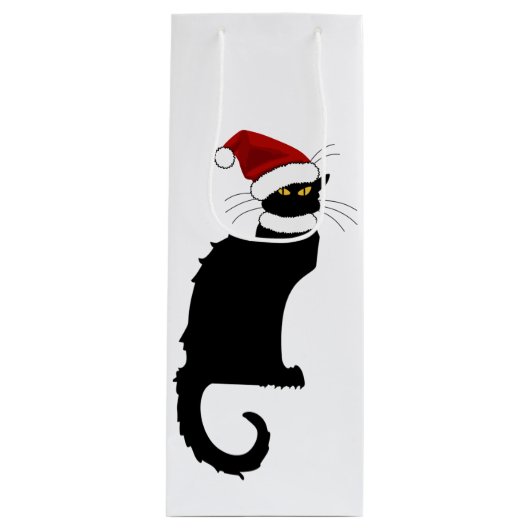 Kerstmis Le Chat Noir met Santa Hat Wijn Cadeautas (Voorkant)