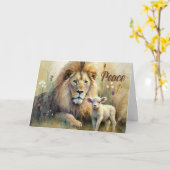 Kerstmis Leeuw Gaat Liggen Met het Lam in Vrede Kaart (Gele Bloem)