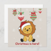 Kerstmis Leeuw Sneeuw Winter Dieren Leeuwen Uitnod Kaart (Voorkant / Achterkant)