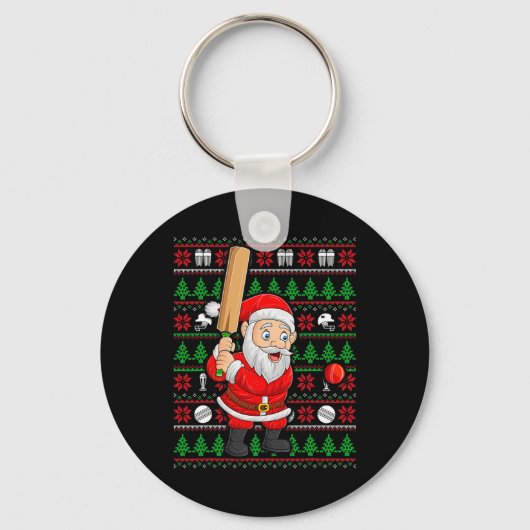 Kerstmis lelijke trui stijl Kerstman speelt cricke Sleutelhanger (Voorkant)