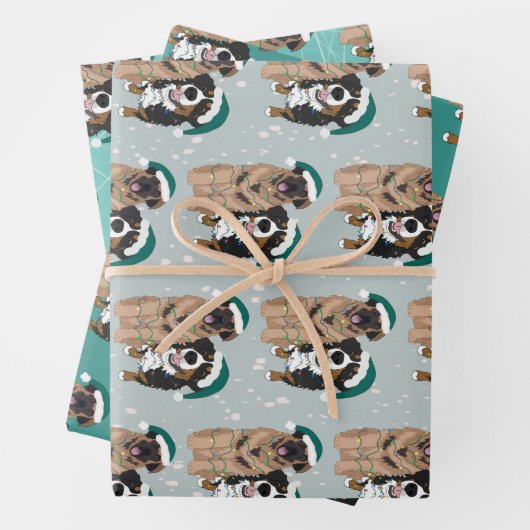 Kerstmis Leonberger en Bernese Mountain Dog Inpakpapier Vel (In situ)