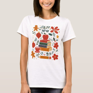 Kerstmis Leraar Boeken Appel Gemberkoek Koffie T-shirt