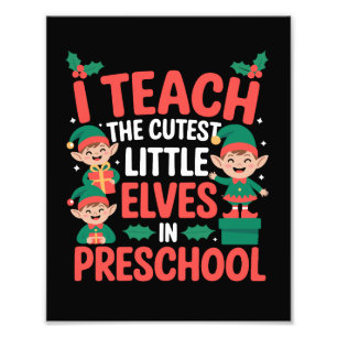 Kerstmis Leraar Ik Leer Cute Elfen Preschool  Foto Afdruk