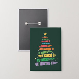 Kerstmis Leraar Potlood Boom Mooie Kerstlichten Button