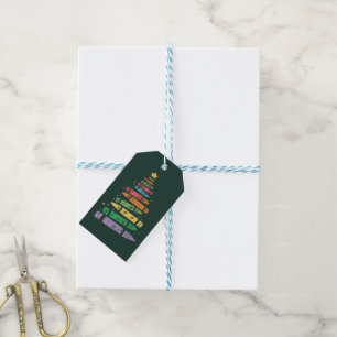 Kerstmis Leraar Potlood Boom Mooie Kerstlichten Cadeaulabel