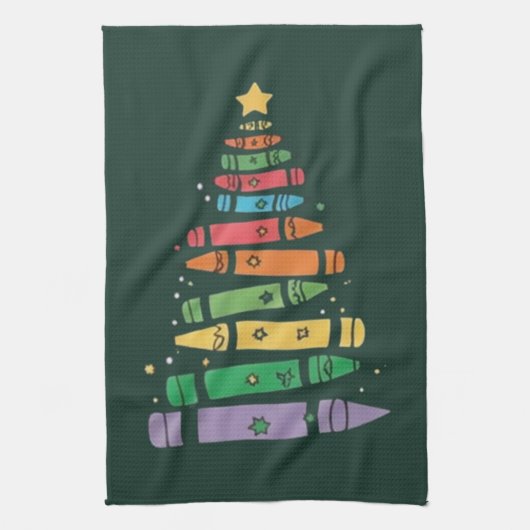Kerstmis Leraar Potlood Boom Mooie Kerstlichten Theedoek (Verticaal)
