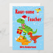 Kerstmis leraar waardering Kinder dinosaurus plat Feestdagenkaart (Voorkant / Achterkant)