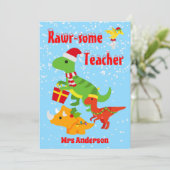 Kerstmis leraar waardering Kinder dinosaurus plat Feestdagenkaart (Staand voorkant)