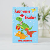 Kerstmis Lerarendag Kinderen Dinosaur Platte Bedankkaart (Staand voorkant)