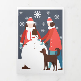 Kerstmis Lesbisch Koppel Hond Sneeuwman Gepersonal Drieluik Wenskaart