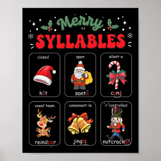 Kerstmis Lettergrepen Kerstmis Fonics Leerkracht V Poster (Voorkant)