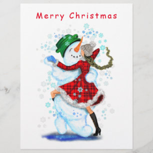 Kerstmis Letterhead Snowman en Girl Dance Briefhoofd