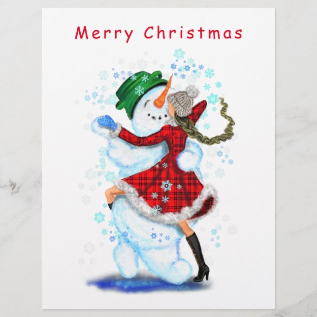 Kerstmis Letterhead Snowman en Girl Dance Briefhoofd (Achterkant)