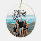 Kerstmis Lettering Aangepaste Tekst Foto Keramisch Ornament (Links)