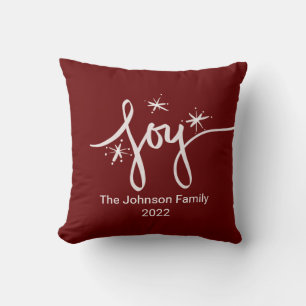Kerstmis Lettering Sneeuwvlokken Vreugde Roze Kussen
