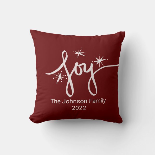 Kerstmis Lettering Sneeuwvlokken Vreugde Roze Kussen (Voorkant)