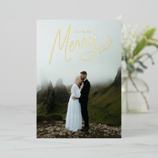 Kerstmis Lettering Winter Bruiloft Foto Folie Feestdagenkaart (Staand Voorkant)