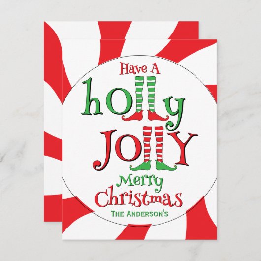 Kerstmis leuk elf benen holly jolly!  feestdagenkaart (Voorkant / Achterkant)