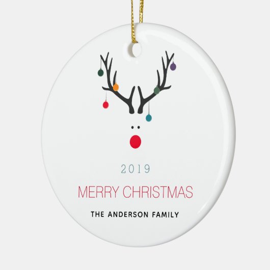 Kerstmis leuk rendier wit rood familie keramisch ornament (Links)