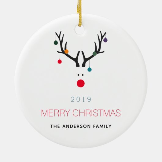 Kerstmis leuk rendier wit rood familie keramisch ornament (Achterkant)