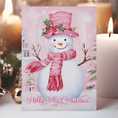 Kerstmis leuk roze sneeuwman feestdagen kaart