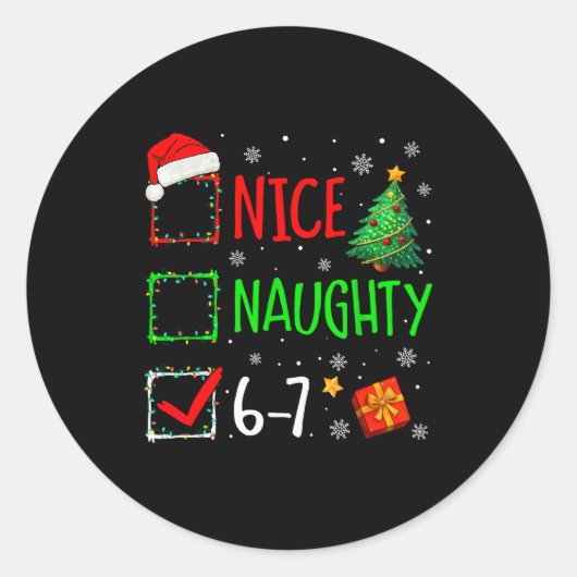 Kerstmis Leuk Stout 67 Brainrot Grappig 6-7 Meme  Ronde Sticker (Voorkant)