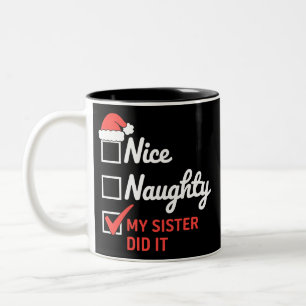 Kerstmis Leuk Stoute Zus Heeft Het Gedaan Xmas Fam Tweekleurige Koffiemok